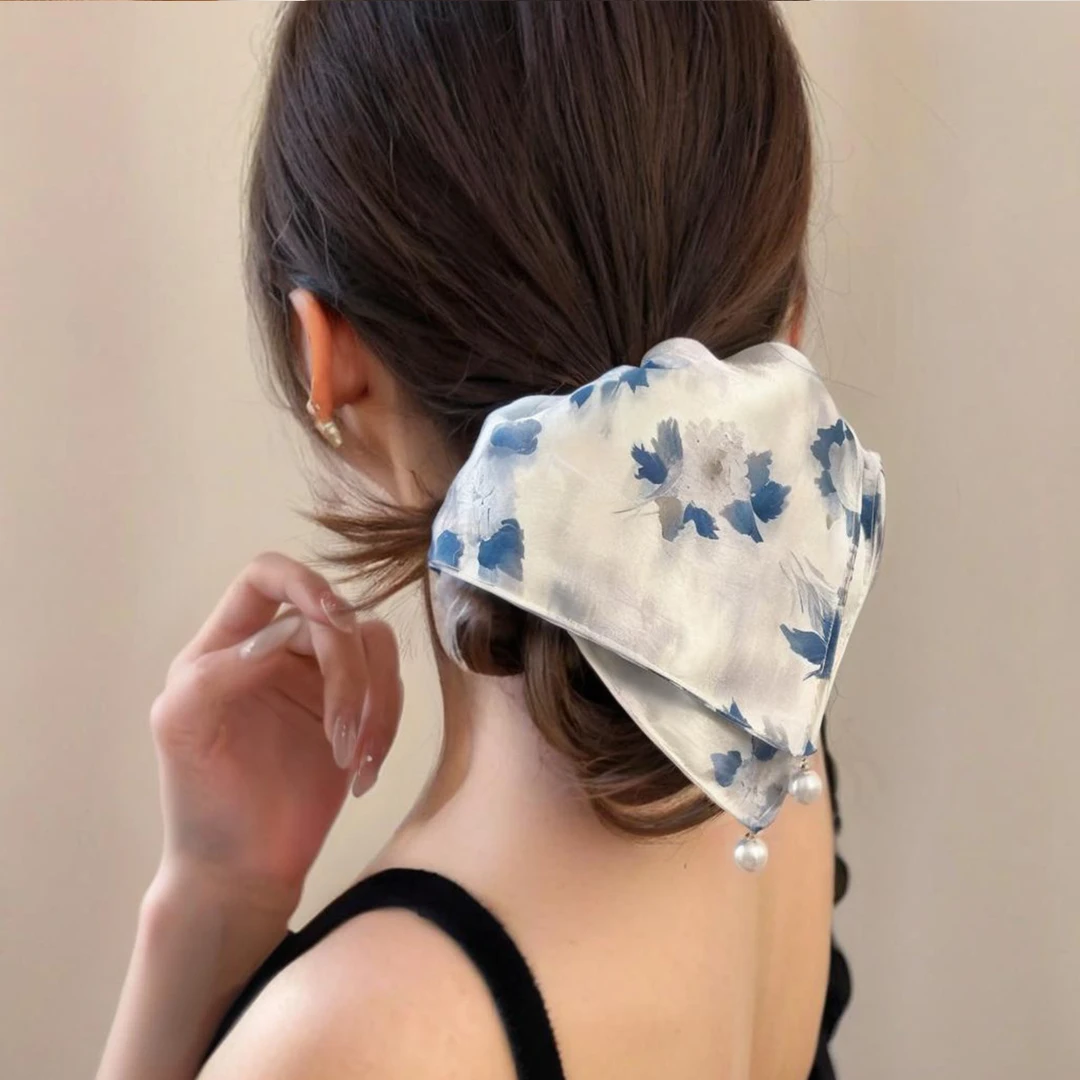 2025新款新国风丝绒方巾大肠发圈女简约百搭晕染发饰气质方巾