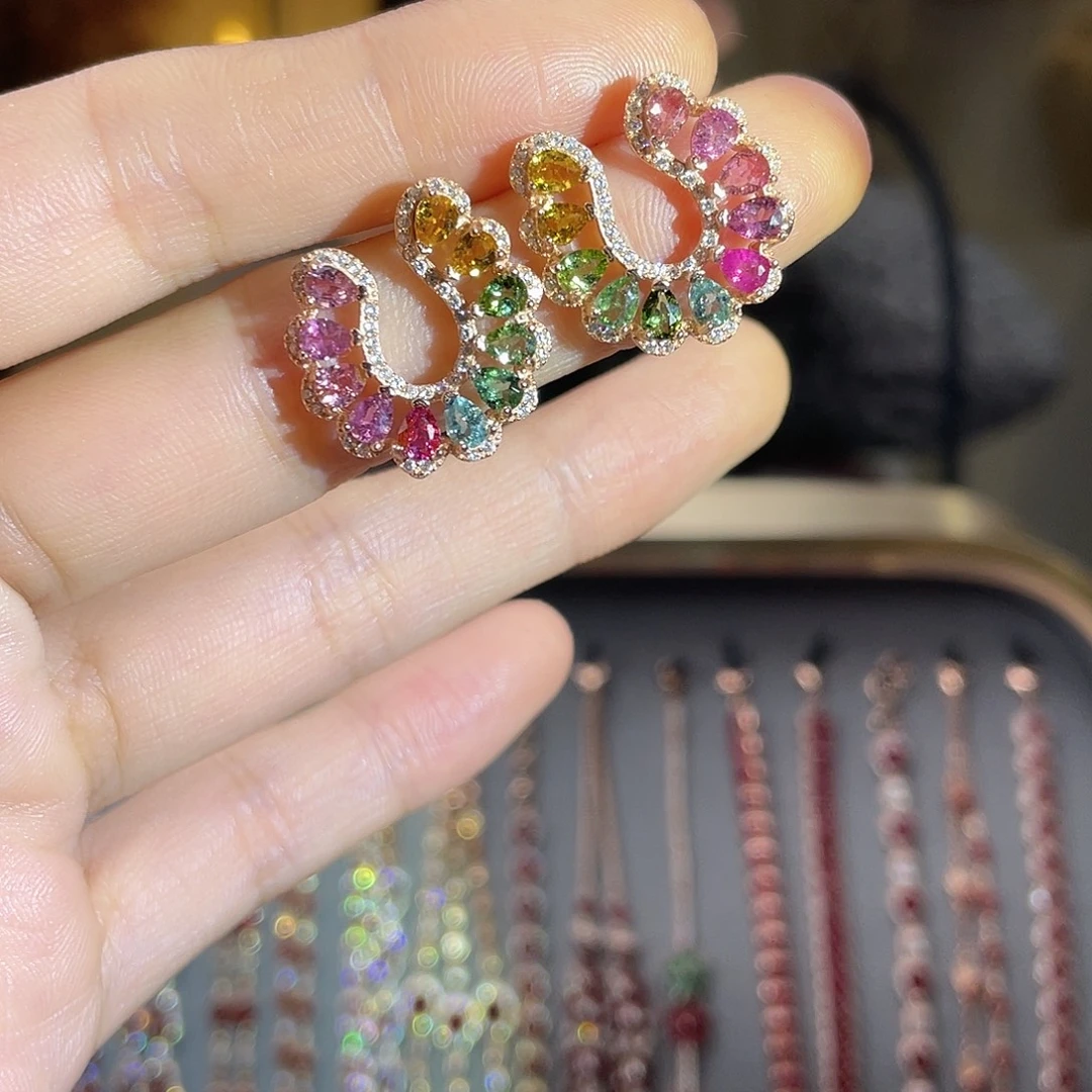 耳饰碧玺银S925镶嵌