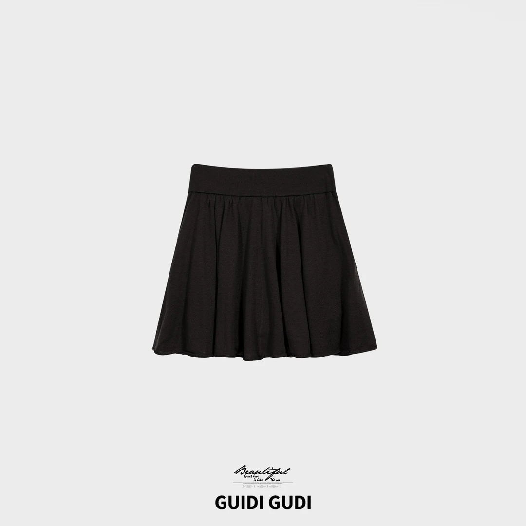 GUIDI GUDI【水晶雾纱】休闲绵羊毛波浪半裙/黄加蓝