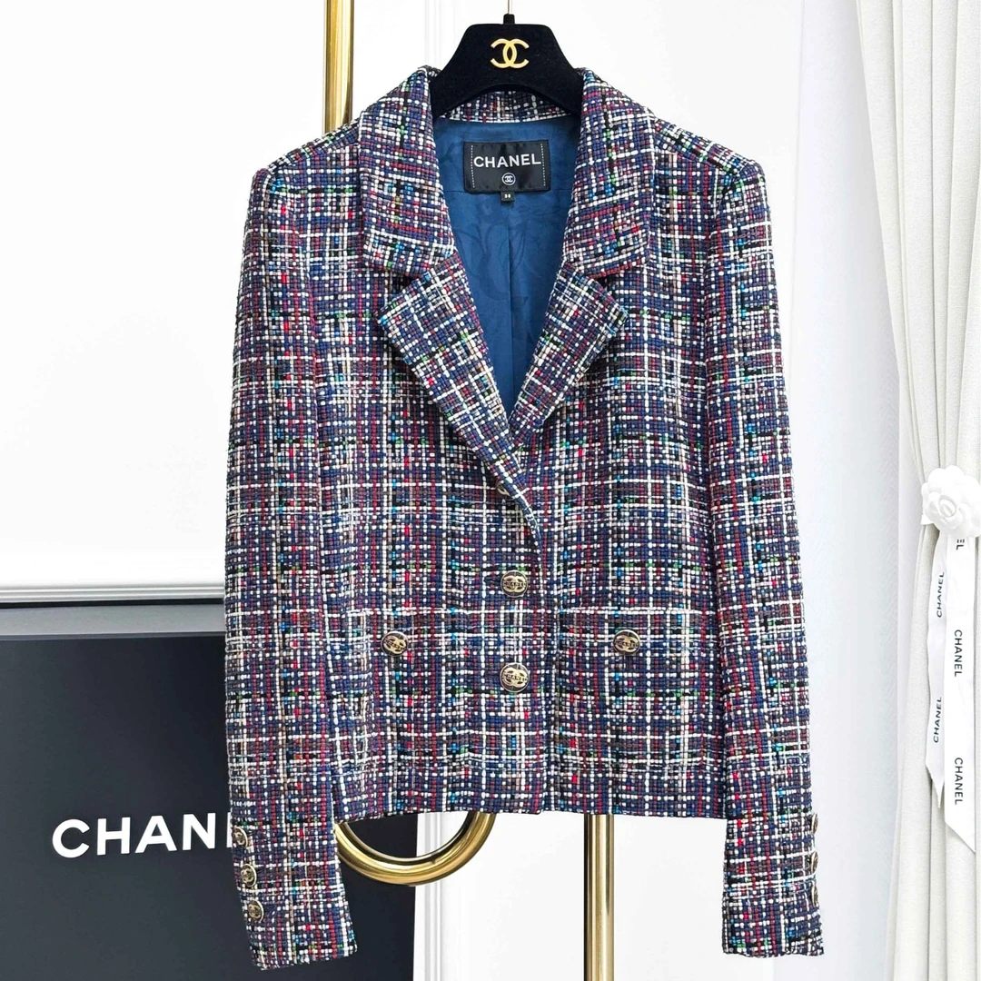 99新 Chanel/香奈儿 38码17p彩色马赛克粗花呢西装外套
