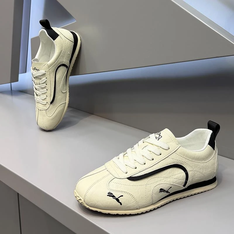 男鞋2025秋季新款时尚百搭厚底低帮板鞋真皮系带简约韩版休闲鞋潮