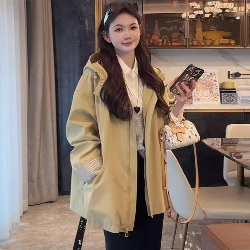 韩系高级感洋气连帽风衣女春季新款设计感简约显瘦别致超好看外套