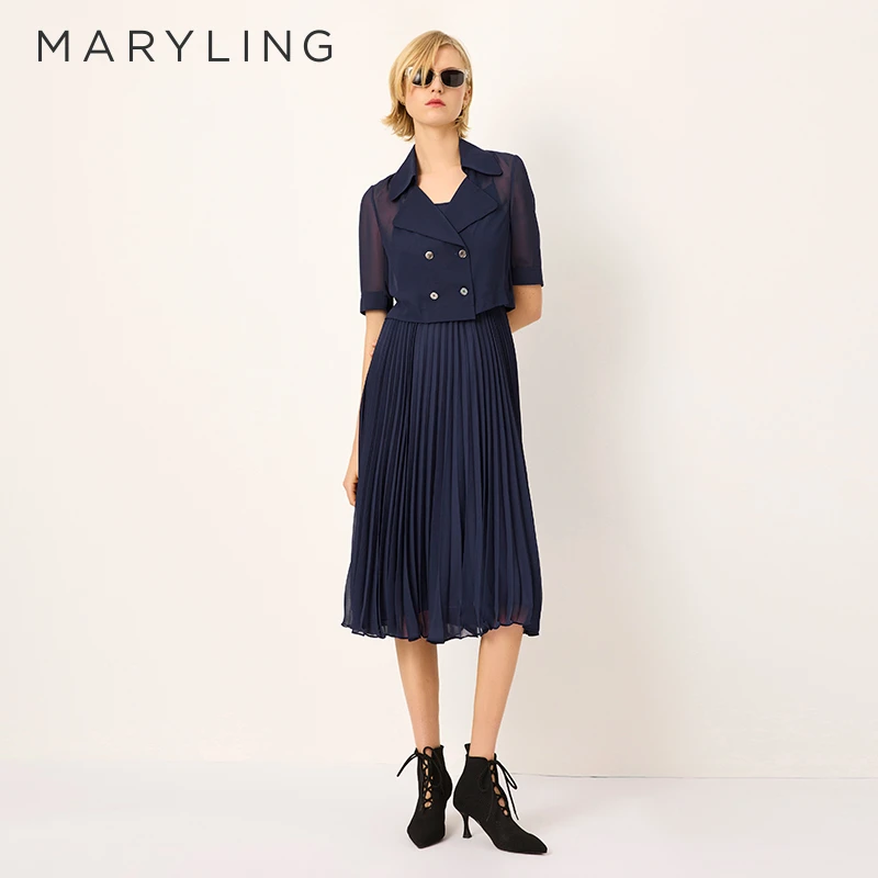 MARYLING玛俪琳2025春季新品假两件风衣领压褶连衣裙A1FCW62700