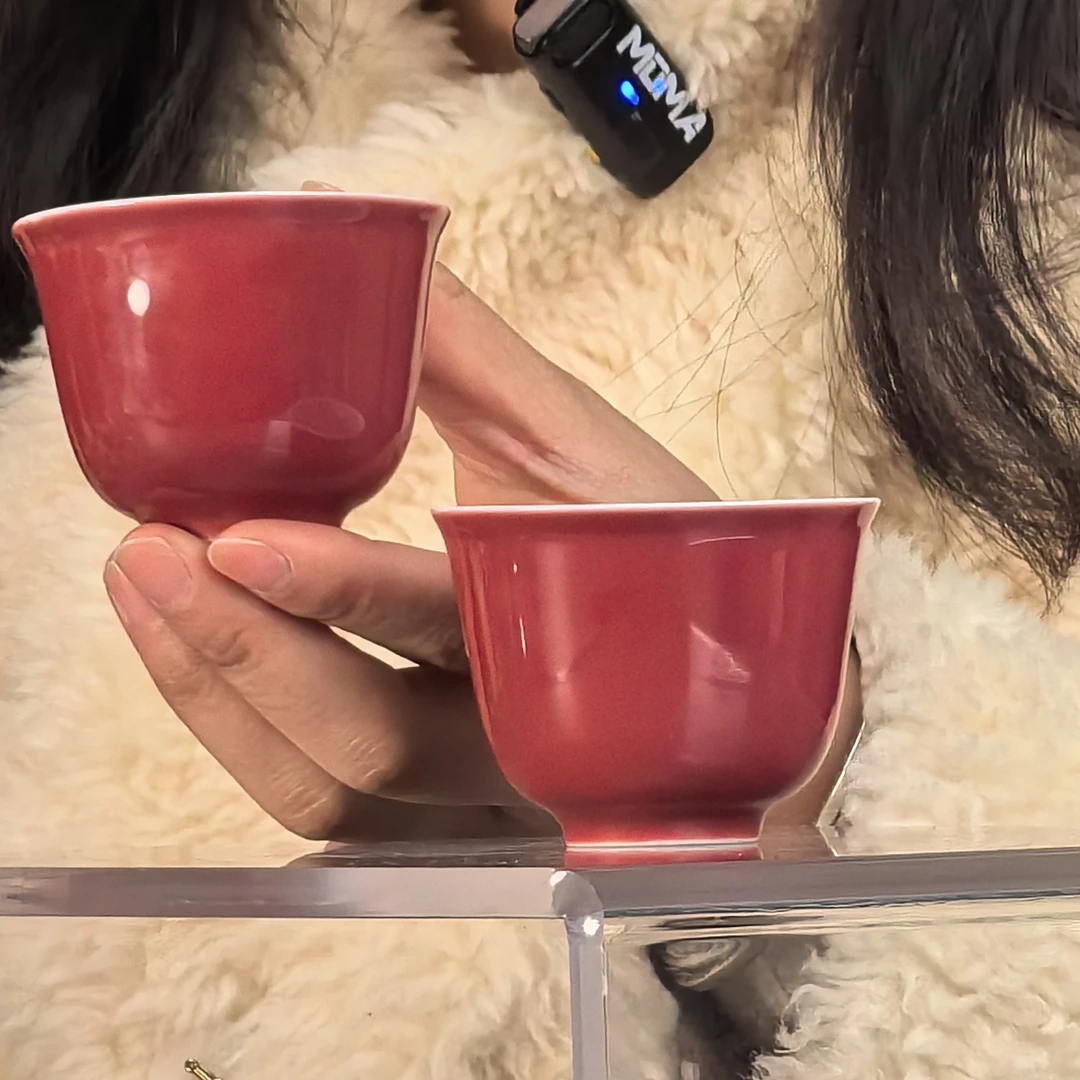 清 霁红釉单色釉对杯