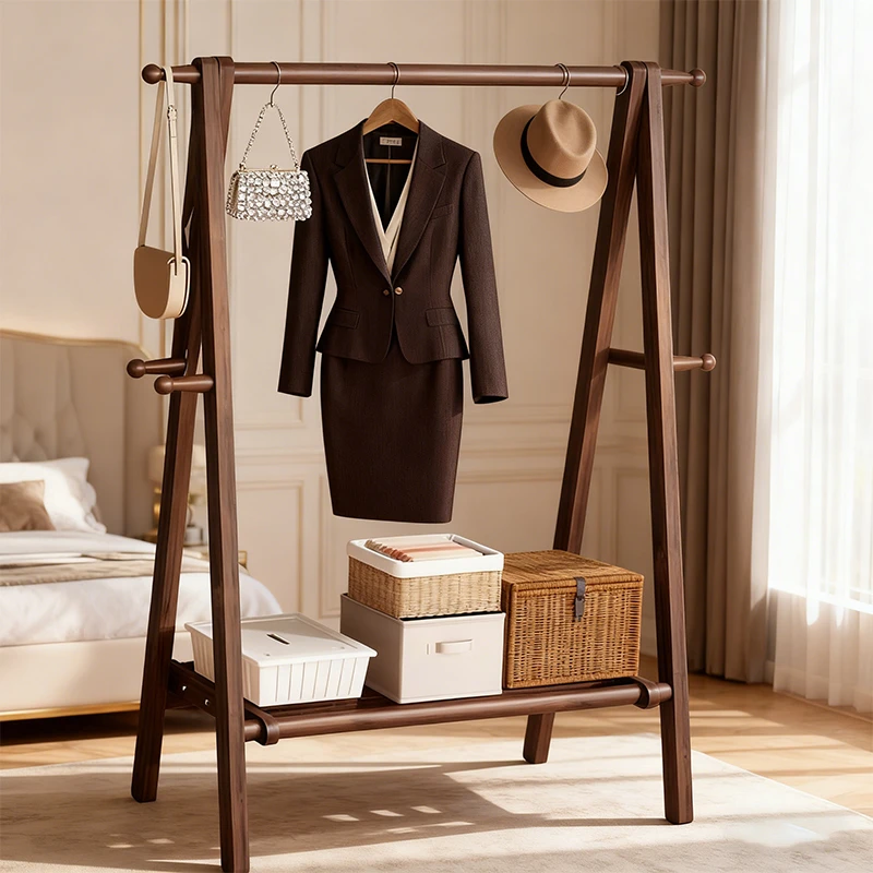 实木衣帽架网红卧室衣架落地式置物架晾衣架家用衣架多功能衣服架