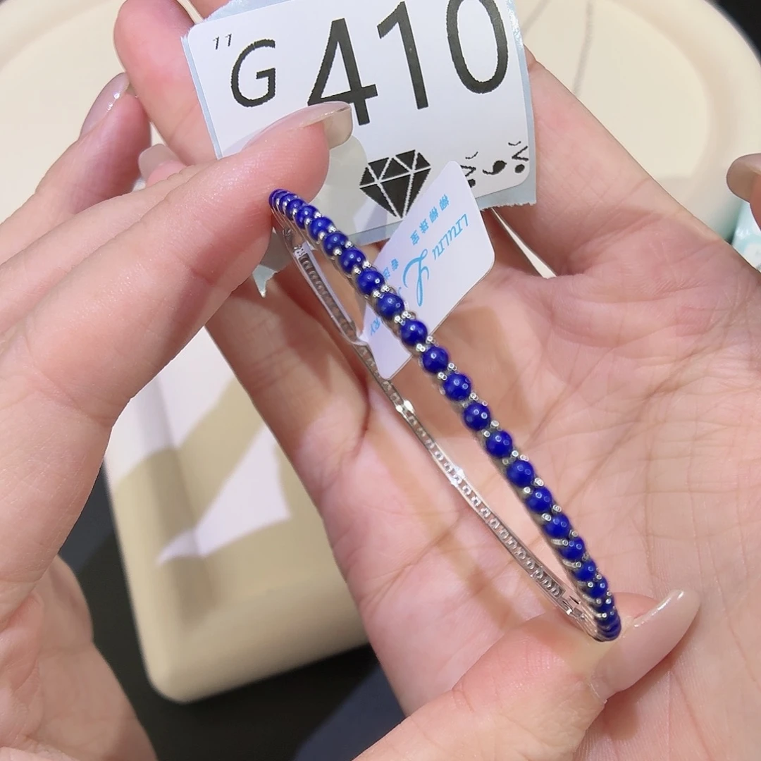 青金石银S925镶嵌手镯g410