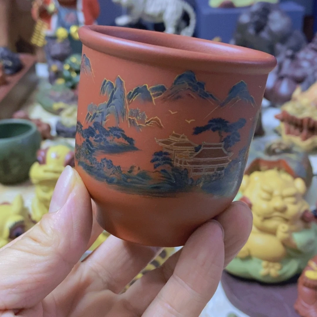 茶杯绿泥紫砂紫砂