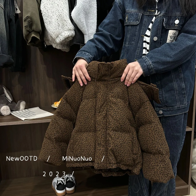 童装男童羽绒服冬季洋气加厚豹纹白鸭绒保暖儿童外套冬装