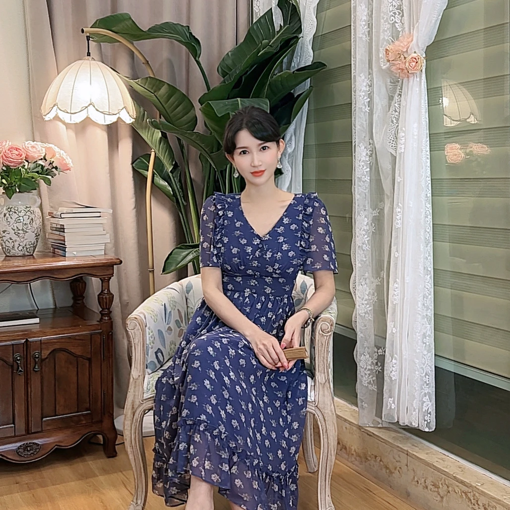 【翠影芳踪】 AN096 安妮老板 法式碎花复古显白碎花短袖连衣裙