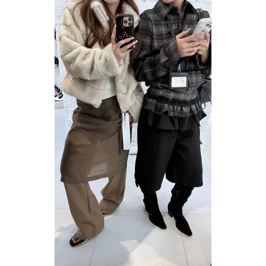 （福）小众设计款！铆钉屁帘裤➕罩衫直筒西装裤（2TSM7324#）爱唯依