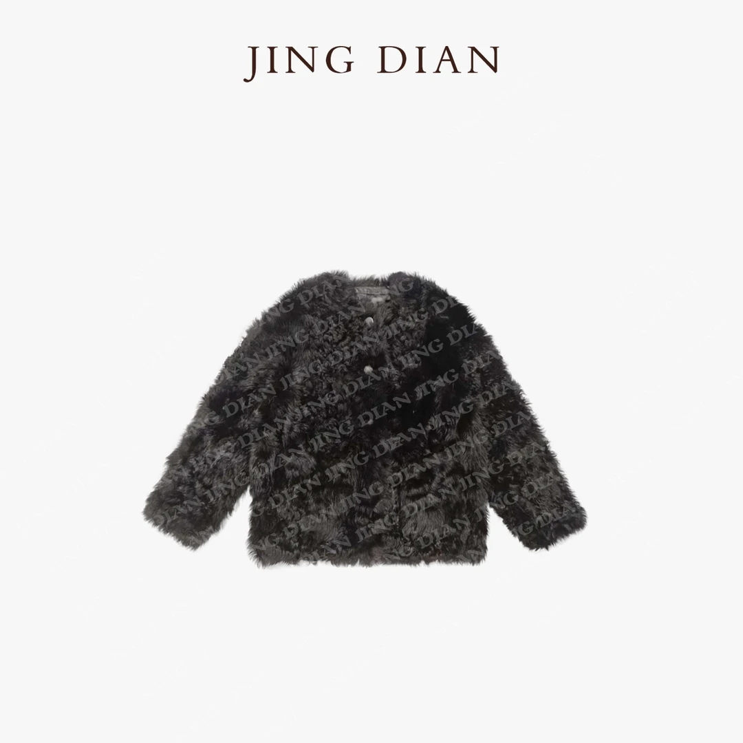 【JING DIAN】黑色进口卷毛经典款托卡皮草外套1918