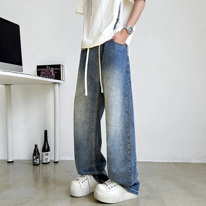 2025新款直筒牛仔裤男士春夏季美式宽松阔腿裤子大码高街潮牌长裤