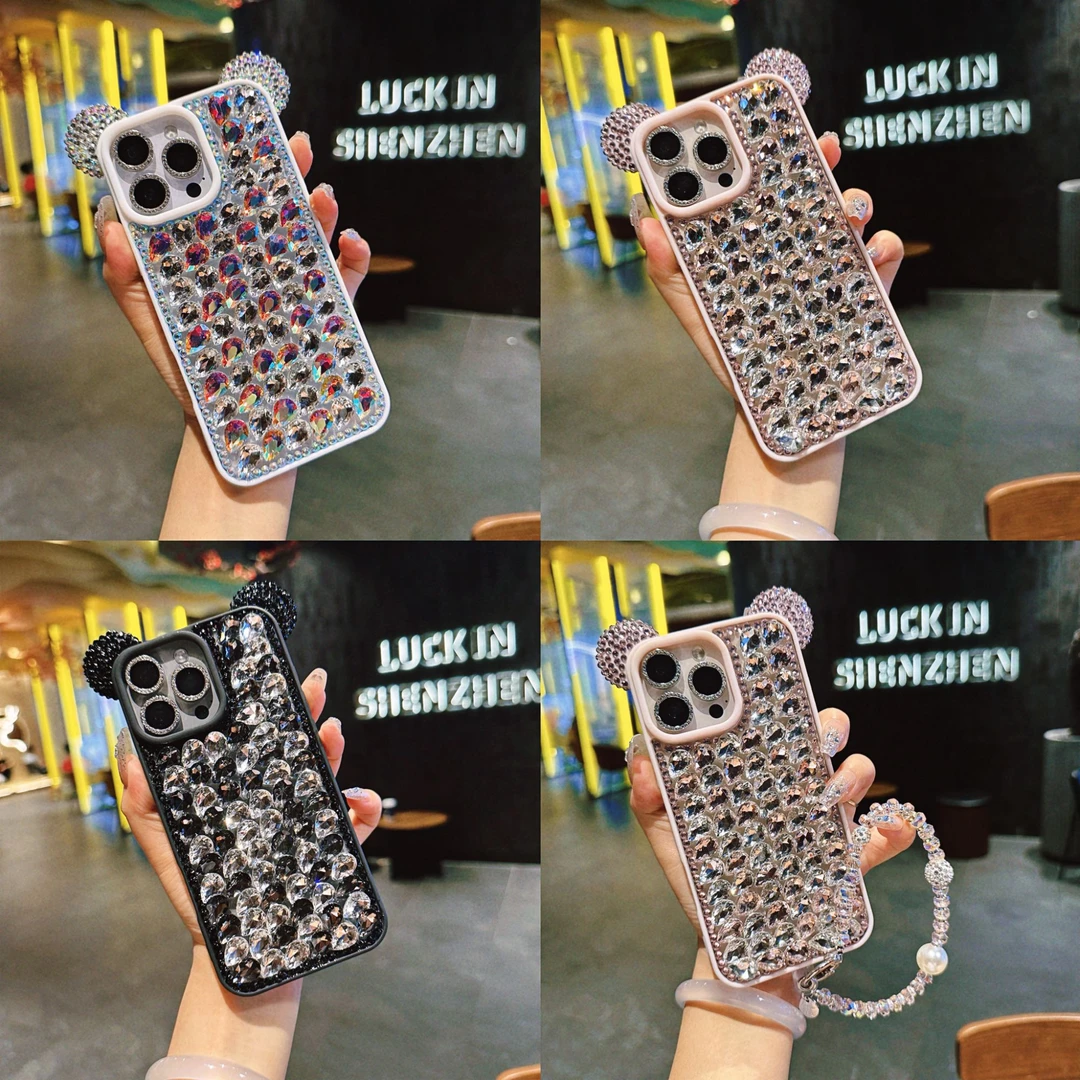 轻奢满钻米奇闪钻适用苹果16promax/15/14/13女款手机壳奢华高定
