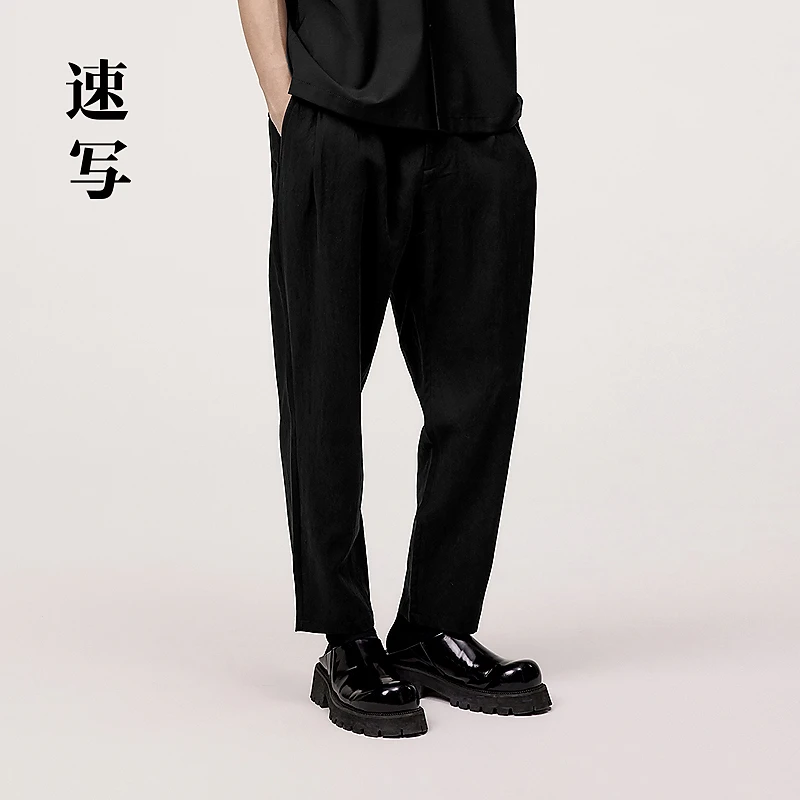 速写男装春夏新品休闲裤宽松直筒舒适潮百搭通勤简约男9O3E14150