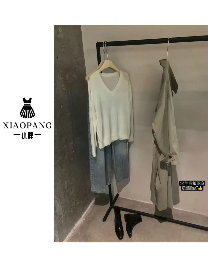 【小胖家】1535韩系V领温柔风长袖毛衣