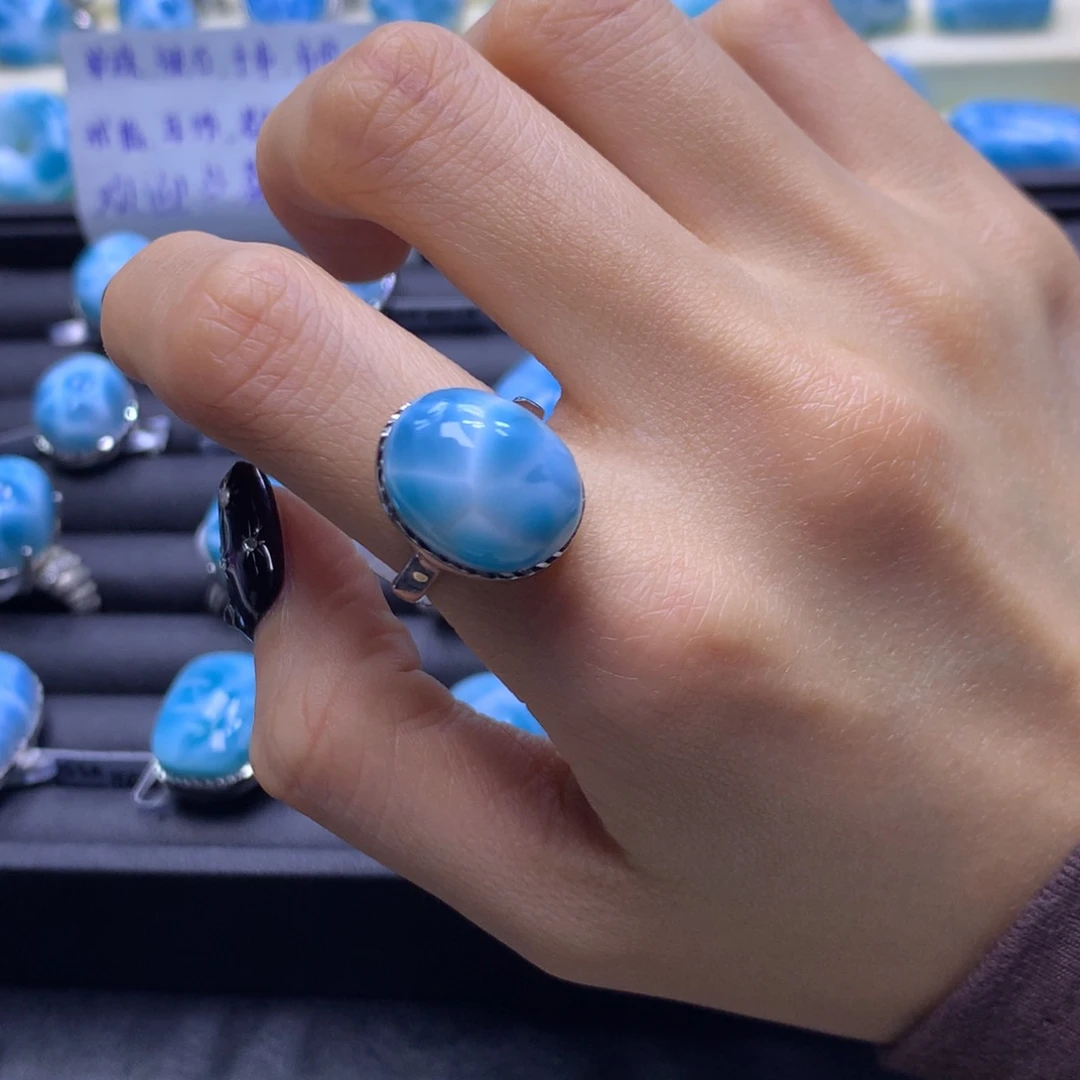 针钠钙石（海纹石）未镶嵌戒指蛋面戒指色差略异