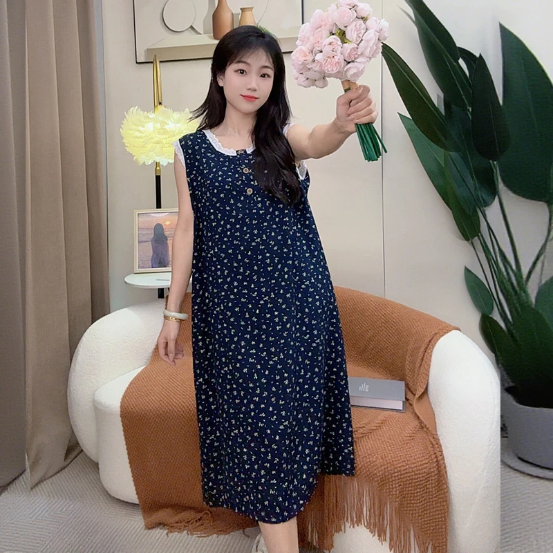 【莱赛尔】棉绸连衣裙夏季女士蕾丝睡裙外穿薄款透气裙子