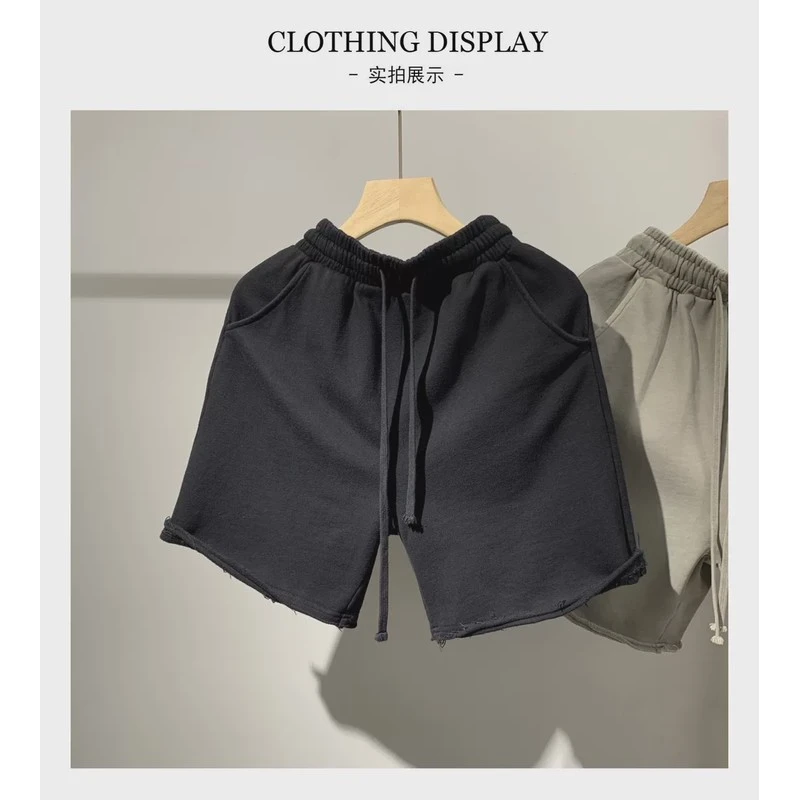 纯女水洗高品质毛圈男士运动卷边短裤通勤百搭潮流休闲夏季五分裤