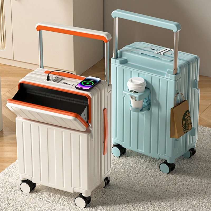 行李箱女大容量旅行密码箱登机箱加厚前置开口拉杆箱万向轮皮箱子