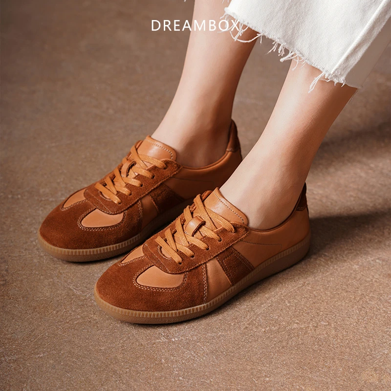 DREAMBOX钧博复古真皮德训鞋软底软面平底休闲板鞋舒适透气女鞋