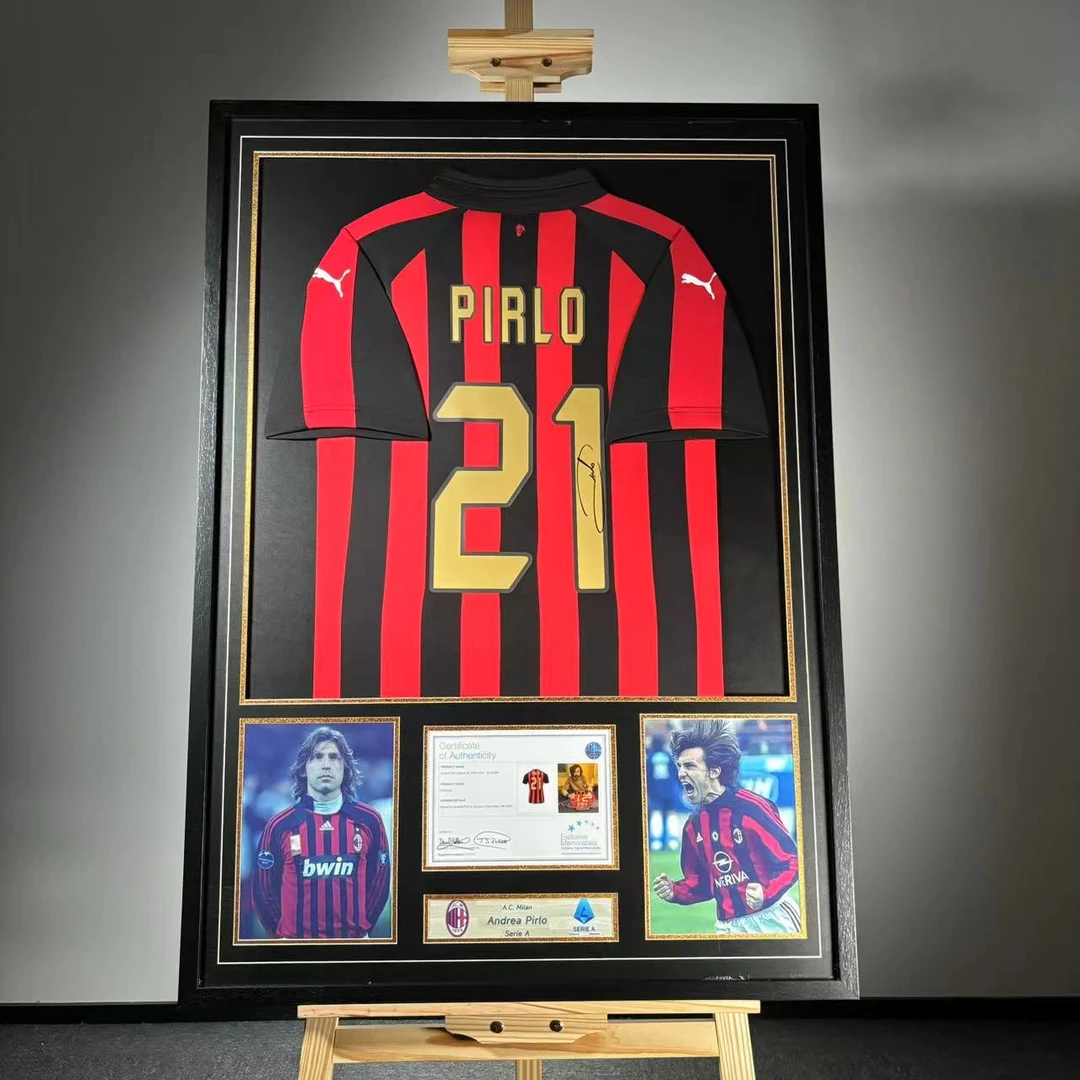 【铭人堂】皮尔洛亲签AC米兰18-19球迷版装裱球衣收藏（EM认证）