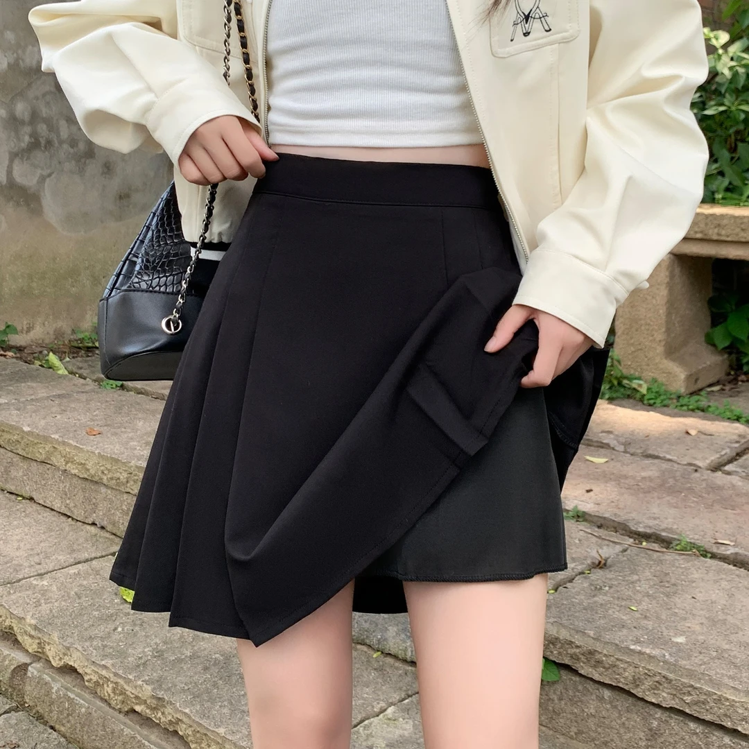 西装半身裙女梨形身材包臀高腰a字百褶短裙
