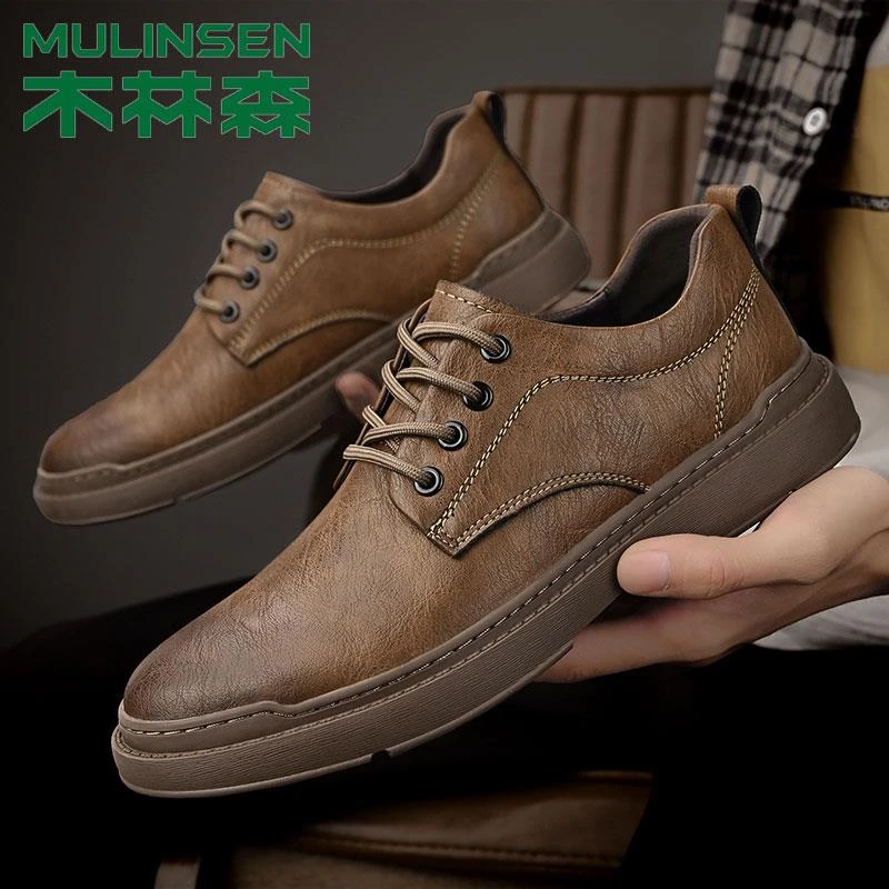 木林森鞋子男款皮鞋男款春季新款透气真皮男鞋低帮软底英伦户外休