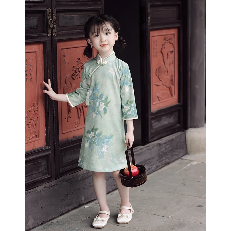 女童旗袍唐装中国风儿童宝宝小女孩复古连衣裙长袖秋季新款2025女