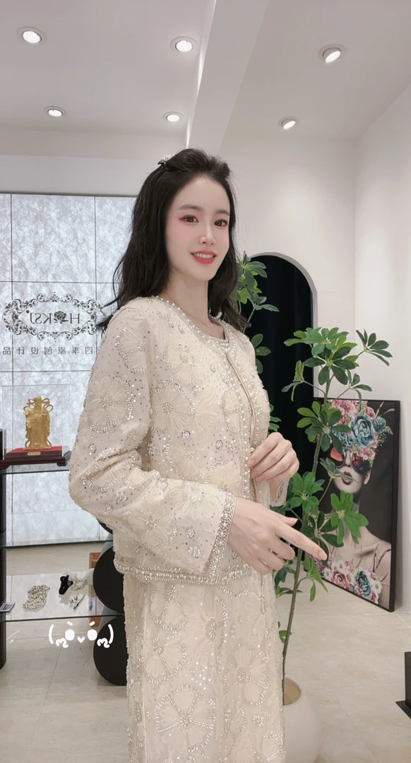 小雏菊法式重工手工串珠外套67502