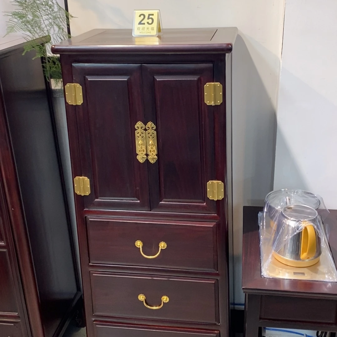 端景台黑酸枝木类五斗柜带柜门