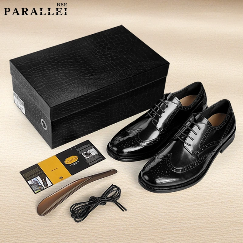 意大利进口布洛克雕花男鞋真皮牛皮商务正装皮鞋纯手工纯手工增高