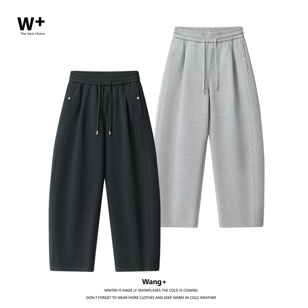 【Wang+】秋季男款休闲裤抽绳松紧腰宽松垂感弯刀卫裤5051