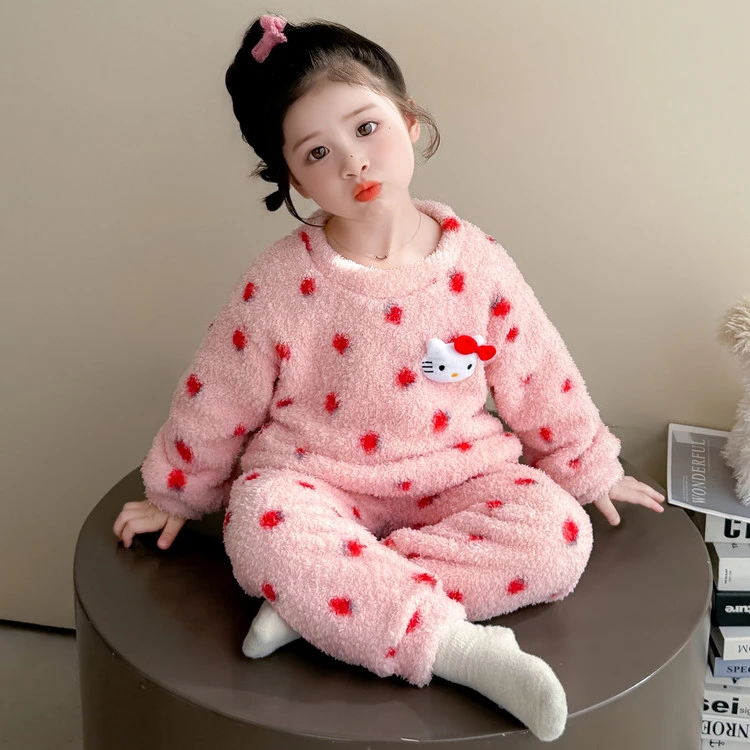 女童珊瑚绒睡衣秋冬季加厚新款儿童女孩洋气加绒法兰绒宝宝家居服