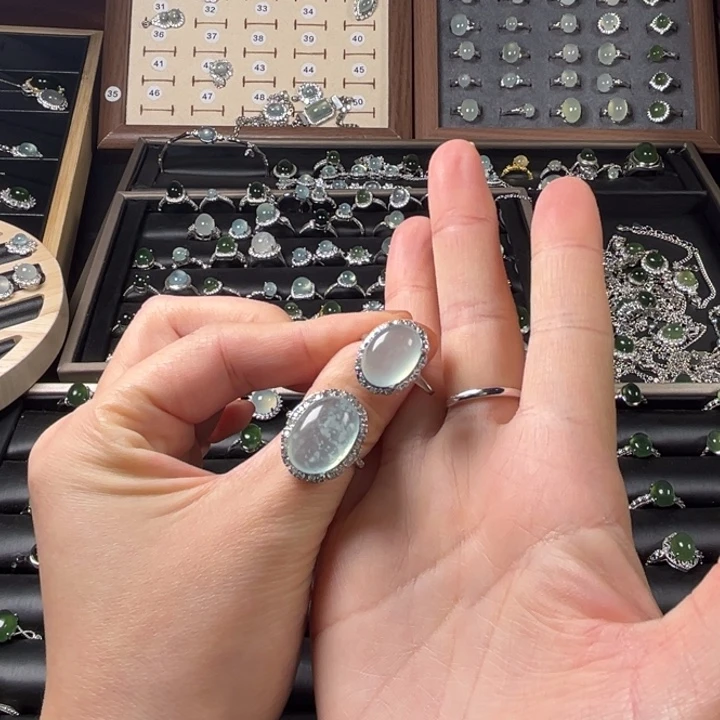 蛇纹石玉银S925镶嵌戒指