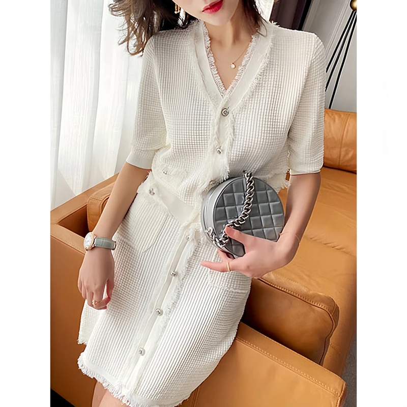 小香名媛洋气流苏针织套装裙夏季新款通勤开衫半身裙短裙两件套女