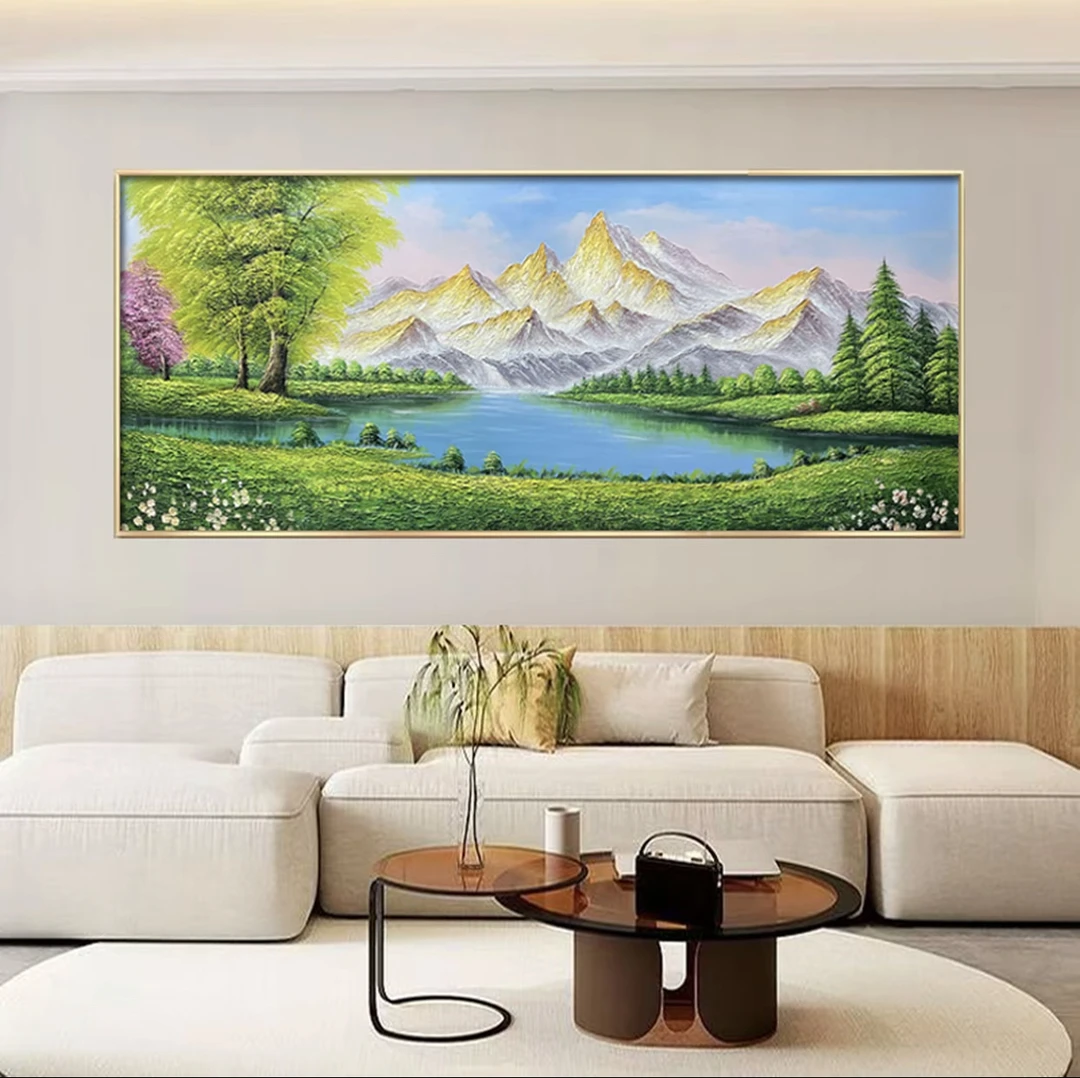 SF 43《事业长青》写实现代山水纯手工手绘油画沙发客厅背景装饰画
