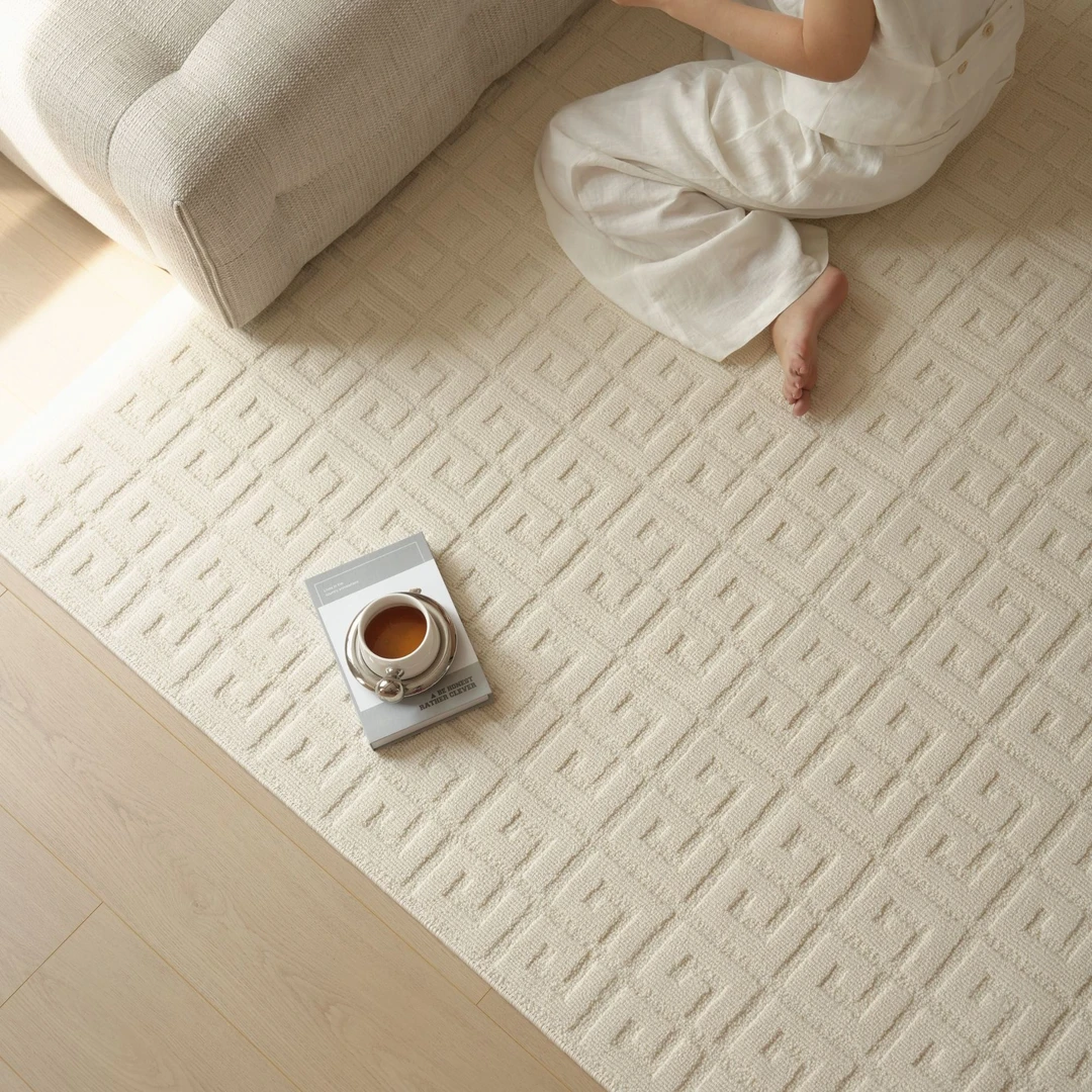 客厅地毯云朵纤维硅藻丝轻奢现代素色白色百搭免洗防水加厚床边毯