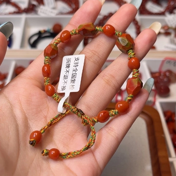 南红玛瑙未镶嵌手链满肉包浆精工切面随性8mm