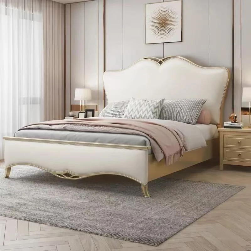 美式实木床简约现代1.8米双人卧室轻奢公主软包靠背1.5米储物床