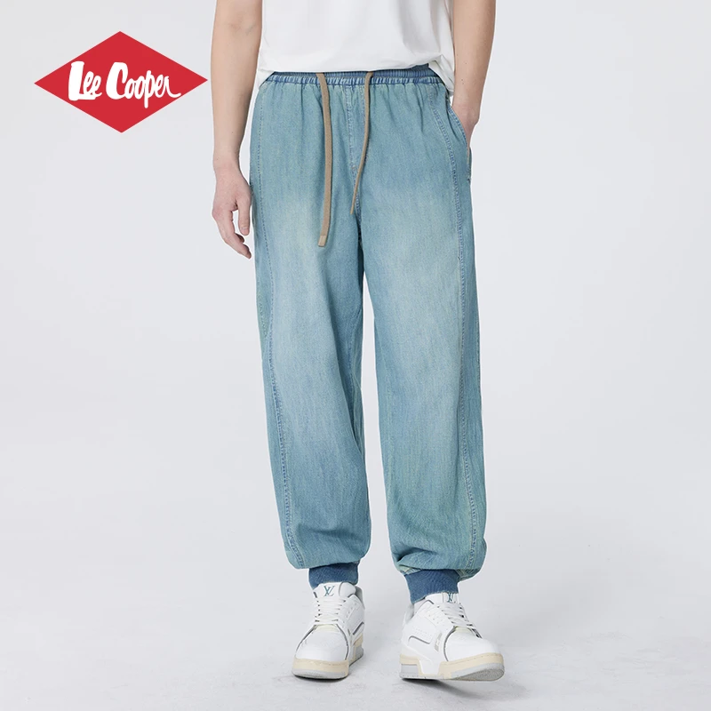 LEE COOPER户外旗舰店束脚牛仔裤百搭男士复古潮流抽绳时尚长裤子
