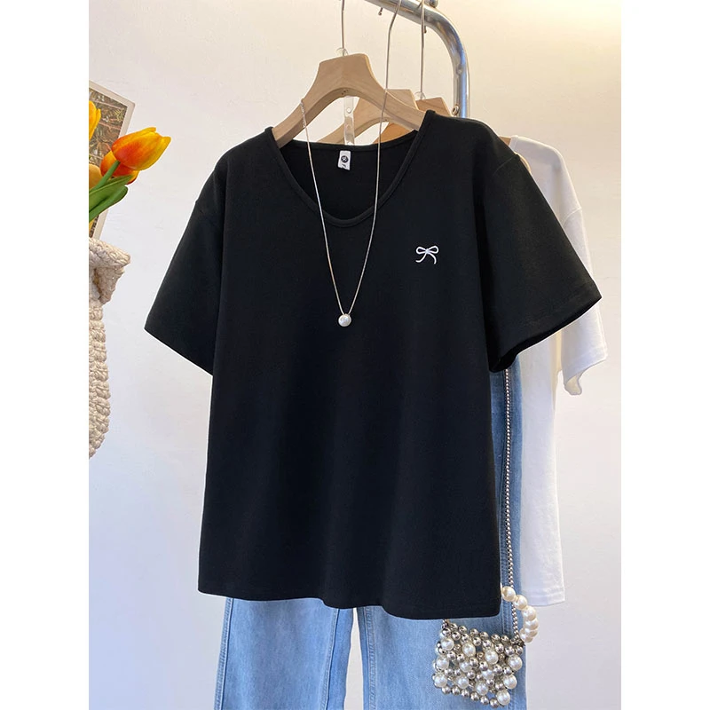 宽松大码短袖T恤女bf慵懒风200斤胖MM时尚百搭2025夏季新款上衣服