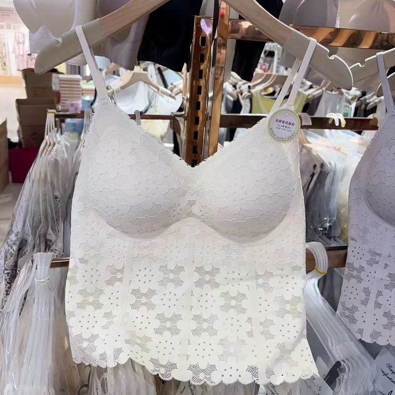 薄款性感蕾丝美背吊带夏季背心内衣文胸女聚拢无钢圈中长款抹胸
