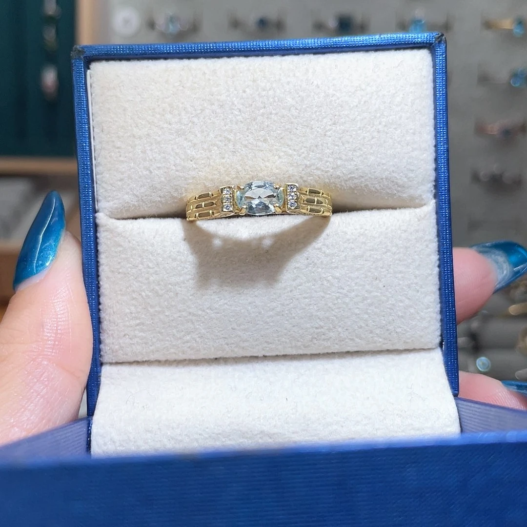 银S925镶嵌戒圈海蓝宝石