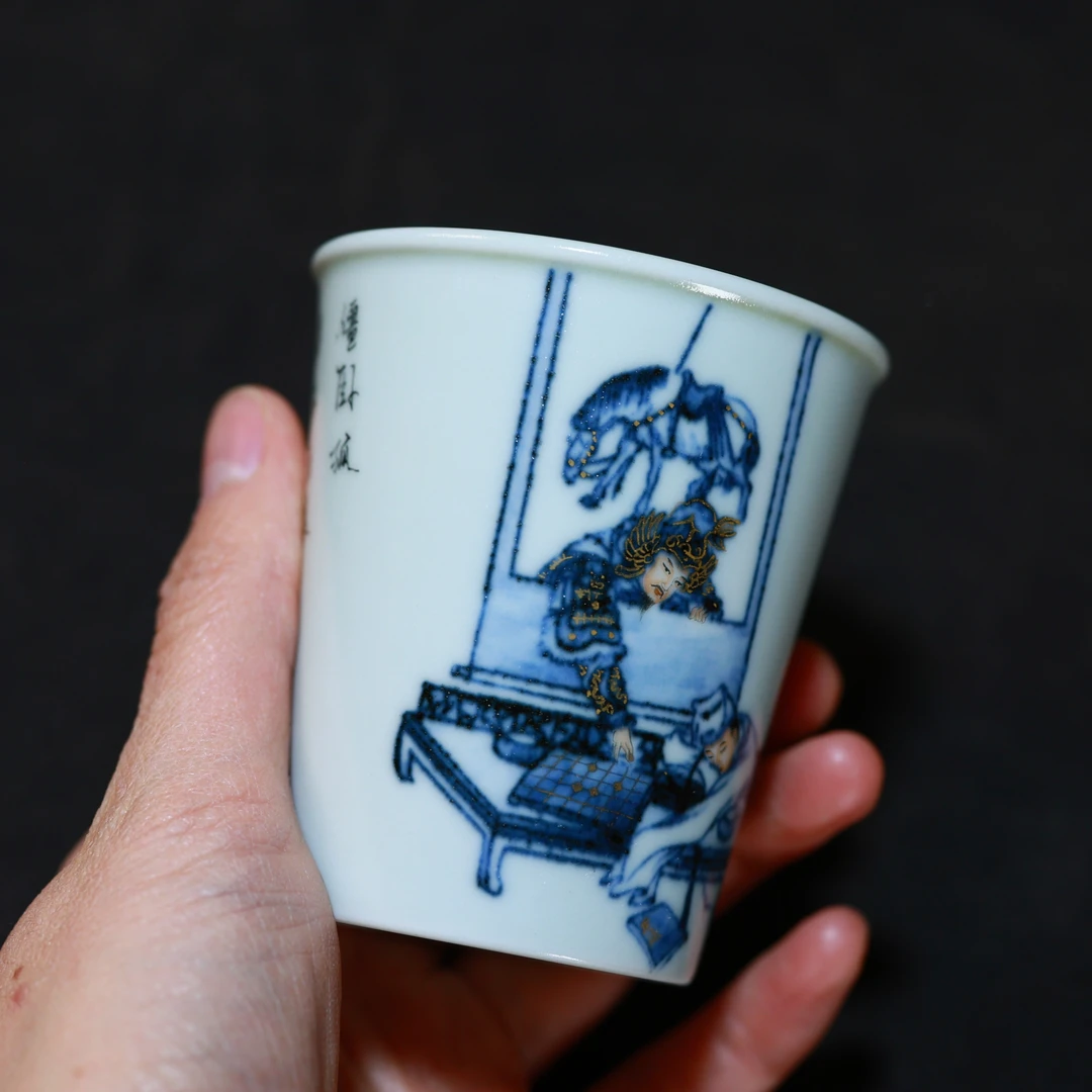 茶杯 主人杯 可乐杯 手绘柴窑斗彩 景德镇瓷器 釉下古彩 约200CC