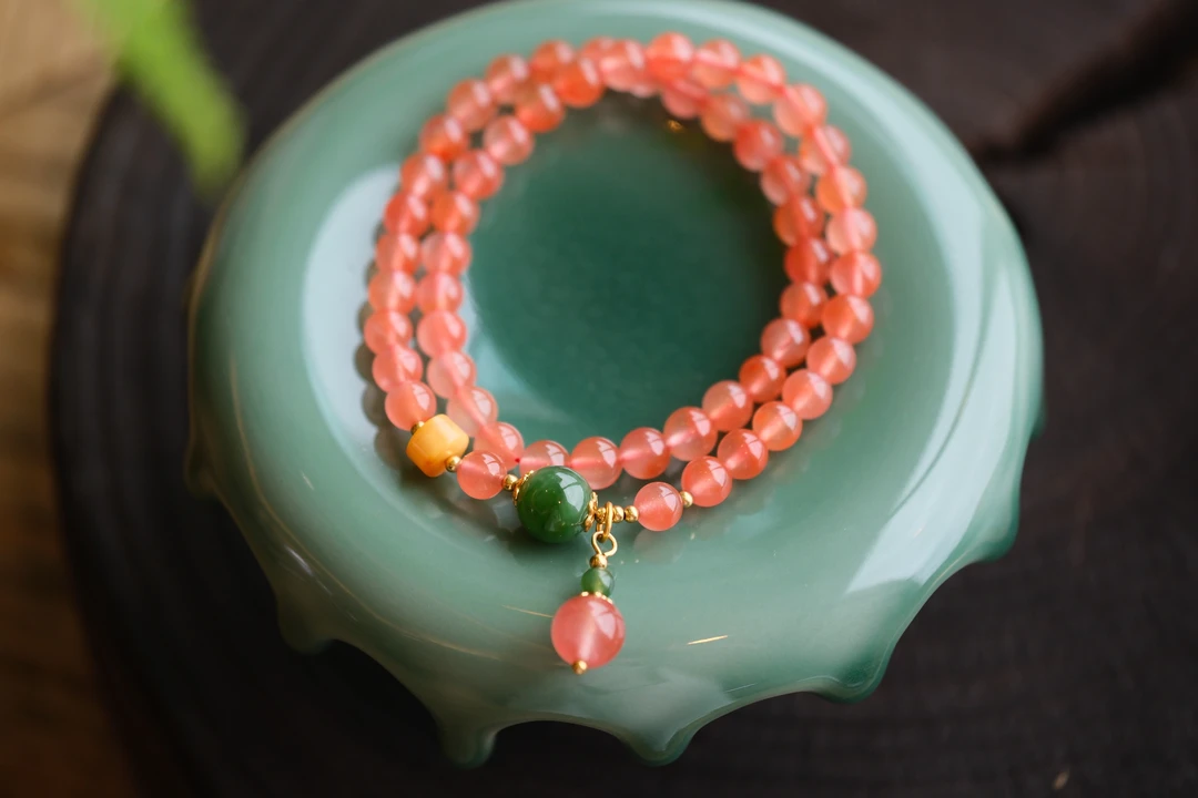 【钰玲珠宝】川料南红樱桃红碧玉双圈福利手串（不含证书）