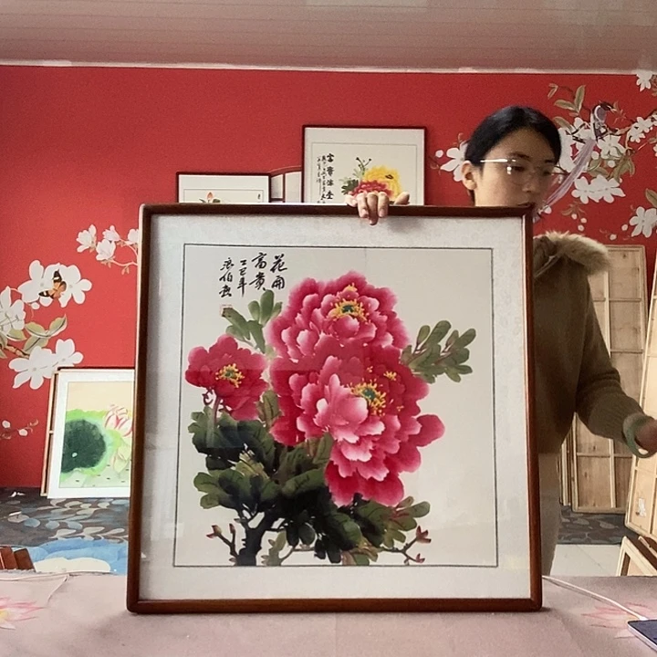 国画手写手绘带框包邮国画作品62✖️62