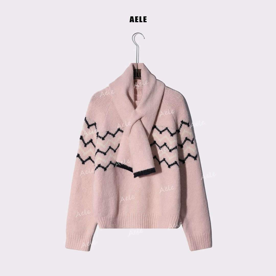 AELE秋冬设计感内搭拼色围脖套头慵懒风针织衫毛衣 X855 3615 AD