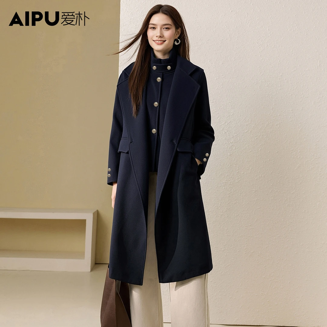 爱朴大码女装25年秋冬新款高级感绵羊毛中长款毛呢百搭大衣77152