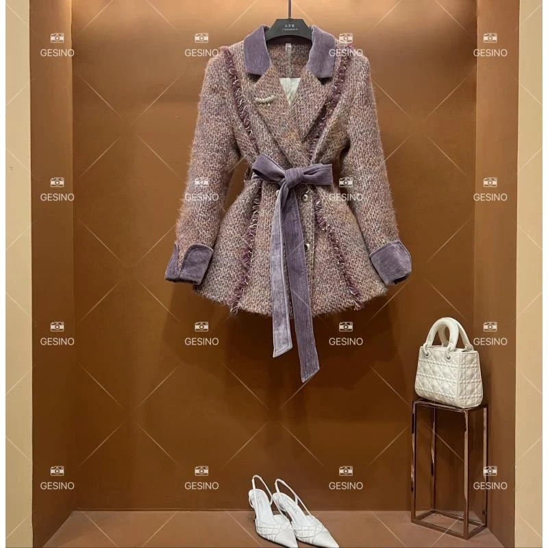 【露】秋冬气质小香风时尚设计师中长款外套 QD-2025165