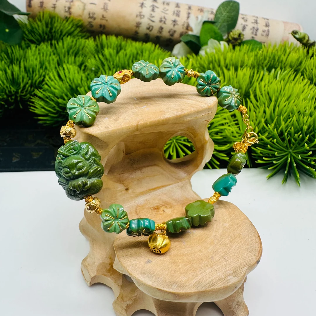 （升升）品众珠宝百搭diy绿松石措金桃花九尾手链气质时尚精美素款